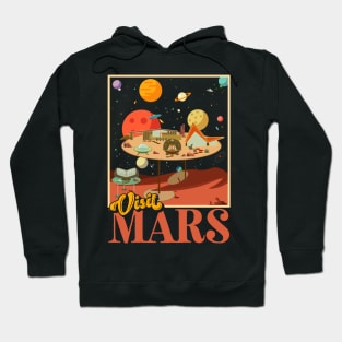 Retro Visit Planet Mars Mid Century Style Space Travel Hoodie